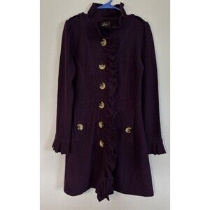 Luii Anthropologie Purple Ruffle Wool Jacket Coat Size M Boho Indie